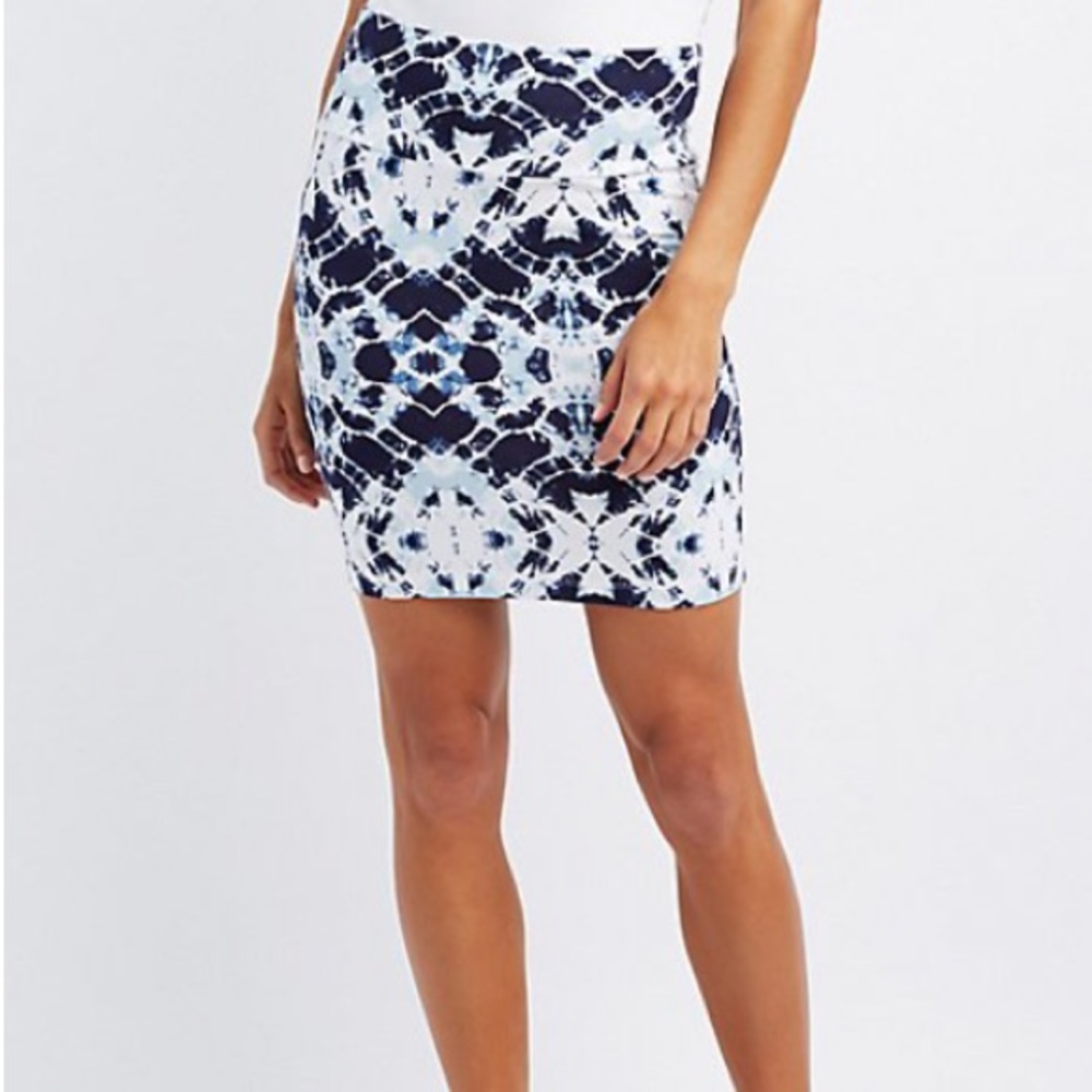 Blue & White Tie Dye Bodycon Skirt